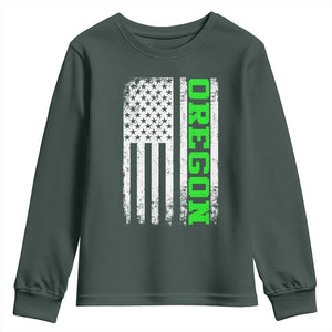 Vintage Oregon American Flag Youth Sweatshirt Distressed Varsity Aesthetic Letters OR State