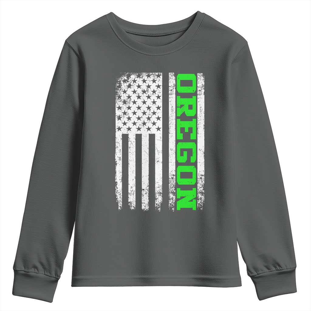 Vintage Oregon American Flag Youth Sweatshirt Distressed Varsity Aesthetic Letters OR State