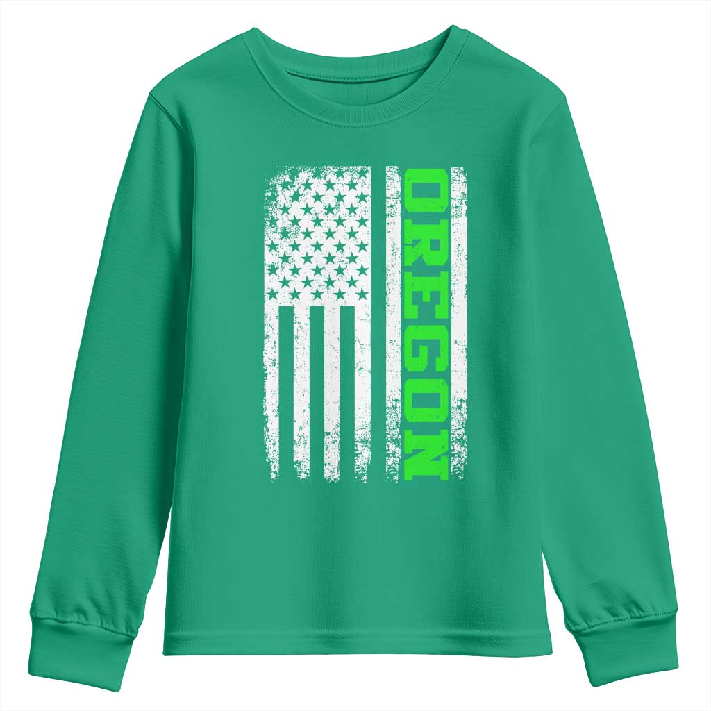 Vintage Oregon American Flag Youth Sweatshirt Distressed Varsity Aesthetic Letters OR State