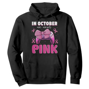 In October We Wear Pink Hoodie Breast Cancer Awareness Game Console Pink Bow TS11 Black Print Your Wear