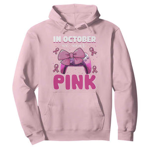 In October We Wear Pink Hoodie Breast Cancer Awareness Game Console Pink Bow TS11 Light Pink Print Your Wear