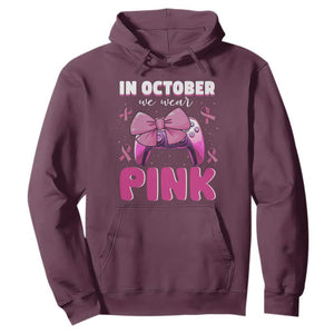 In October We Wear Pink Hoodie Breast Cancer Awareness Game Console Pink Bow TS11 Maroon Print Your Wear