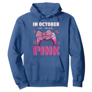 In October We Wear Pink Hoodie Breast Cancer Awareness Game Console Pink Bow TS11 Royal Blue Print Your Wear