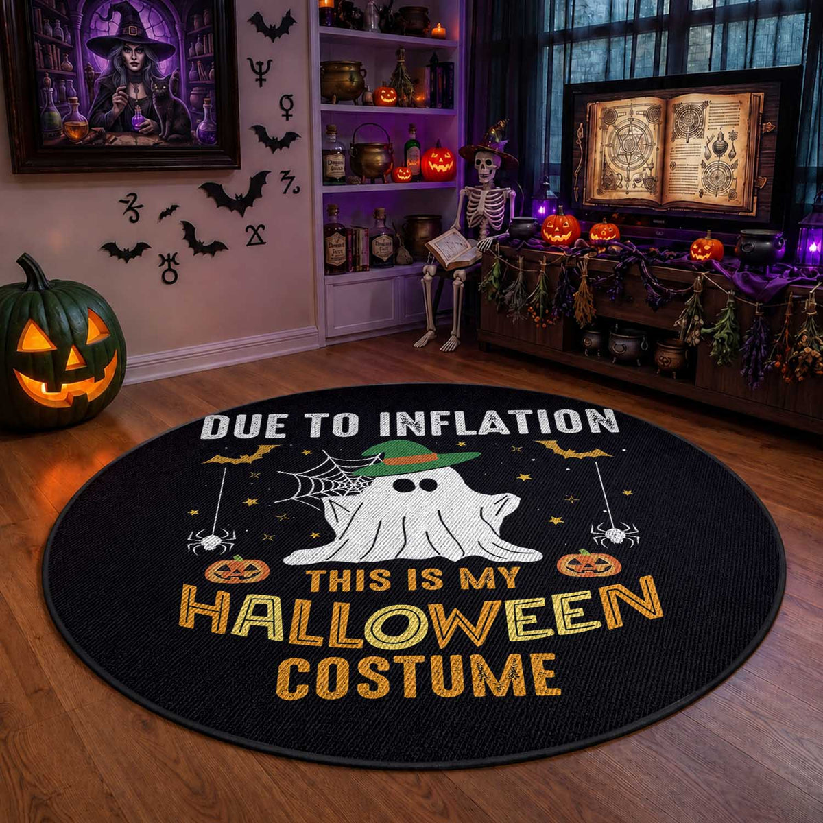 Funny Halloween Round Rug Due To Inflation This Is My Halloween Costume Cute Ghost