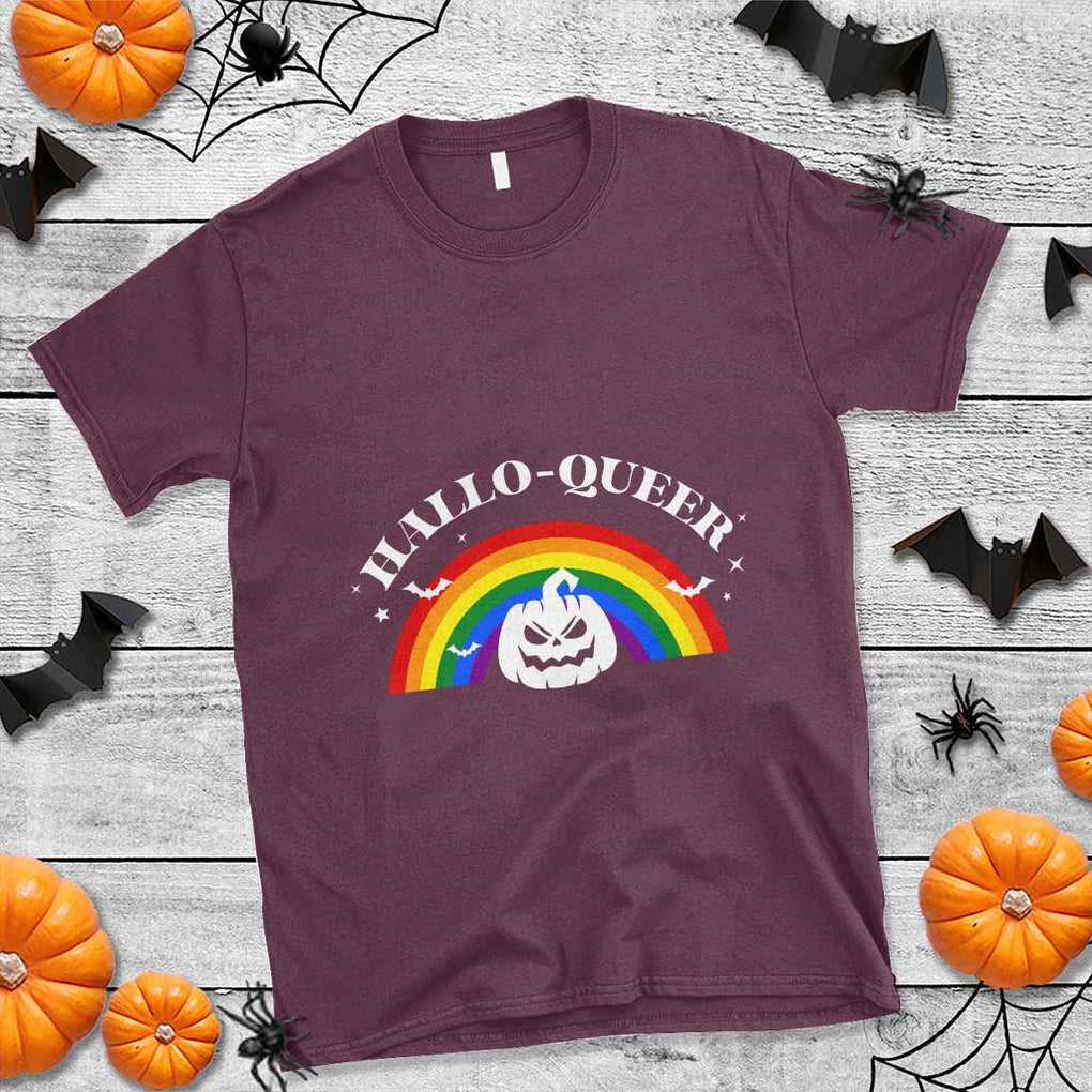 Halloween LGBT T Shirt Hallo Queer Halloween Rainbow Pumpkin TS11 Maroon Print Your Wear