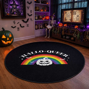 Halloween LGBT Round Rug Hallo Queer Halloween Rainbow Pumpkin