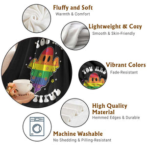 Halloween LGBT Throw Blanket You Are Boo Tiful Beautiful Rainbow Ghost TS11 Print Your Wear