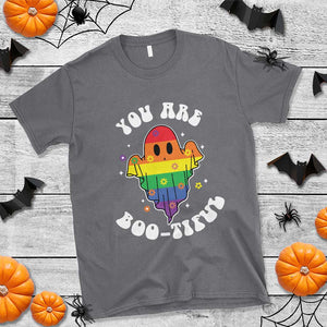 Halloween LGBT T Shirt You Are Boo Tiful Beautiful Rainbow Ghost TS11 Charcoal Print Your Wear