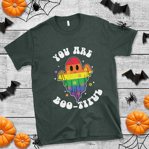 Halloween LGBT T Shirt You Are Boo Tiful Beautiful Rainbow Ghost TS11 Dark Forest Green Print Your Wear