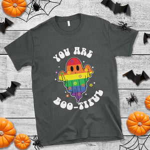 Halloween LGBT T Shirt You Are Boo Tiful Beautiful Rainbow Ghost TS11 Dark Heather Print Your Wear