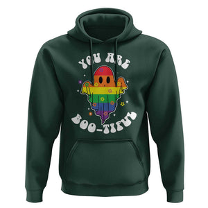 Halloween LGBT Hoodie You Are Boo Tiful Beautiful Rainbow Ghost TS11 Dark Forest Green Print Your Wear