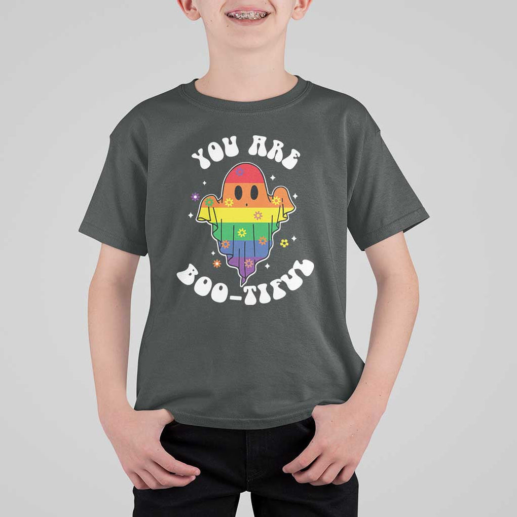 Halloween LGBT T Shirt For Kid You Are Boo Tiful Beautiful Rainbow Ghost TS11 Dark Heather Print Your Wear