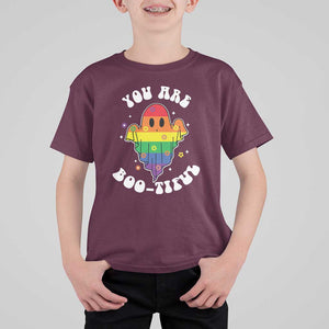Halloween LGBT T Shirt For Kid You Are Boo Tiful Beautiful Rainbow Ghost TS11 Maroon Print Your Wear