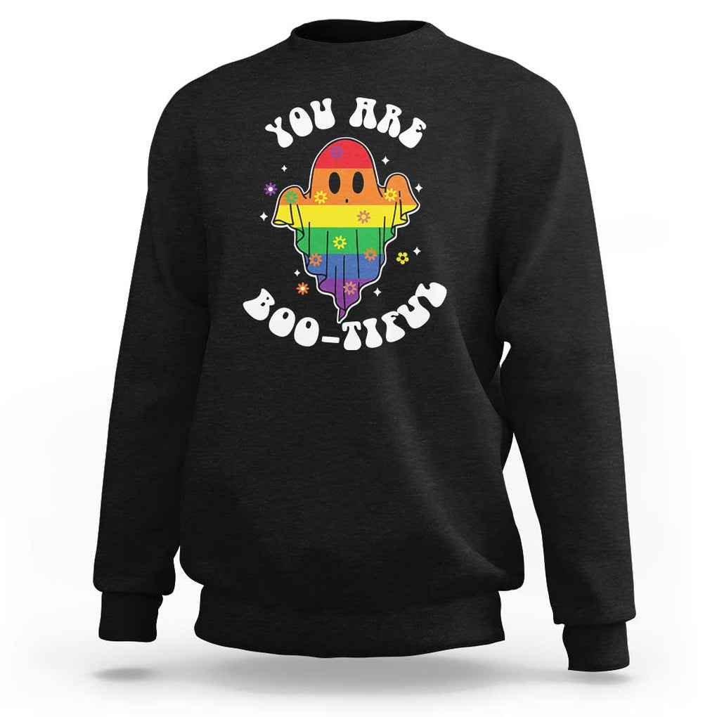 Halloween LGBT Sweatshirt You Are Boo Tiful Beautiful Rainbow Ghost TS11 Black Print Your Wear