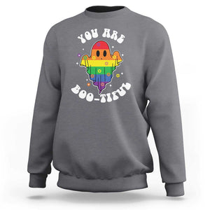 Halloween LGBT Sweatshirt You Are Boo Tiful Beautiful Rainbow Ghost TS11 Charcoal Print Your Wear