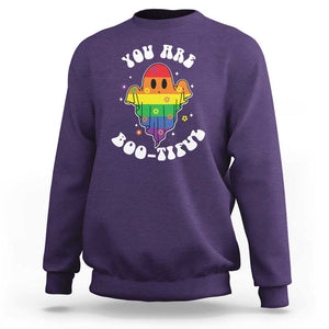 Halloween LGBT Sweatshirt You Are Boo Tiful Beautiful Rainbow Ghost TS11 Purple Print Your Wear