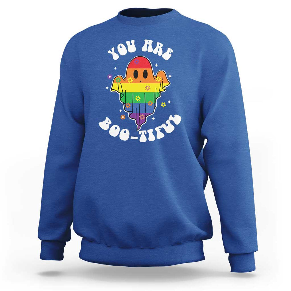 Halloween LGBT Sweatshirt You Are Boo Tiful Beautiful Rainbow Ghost TS11 Royal Blue Print Your Wear