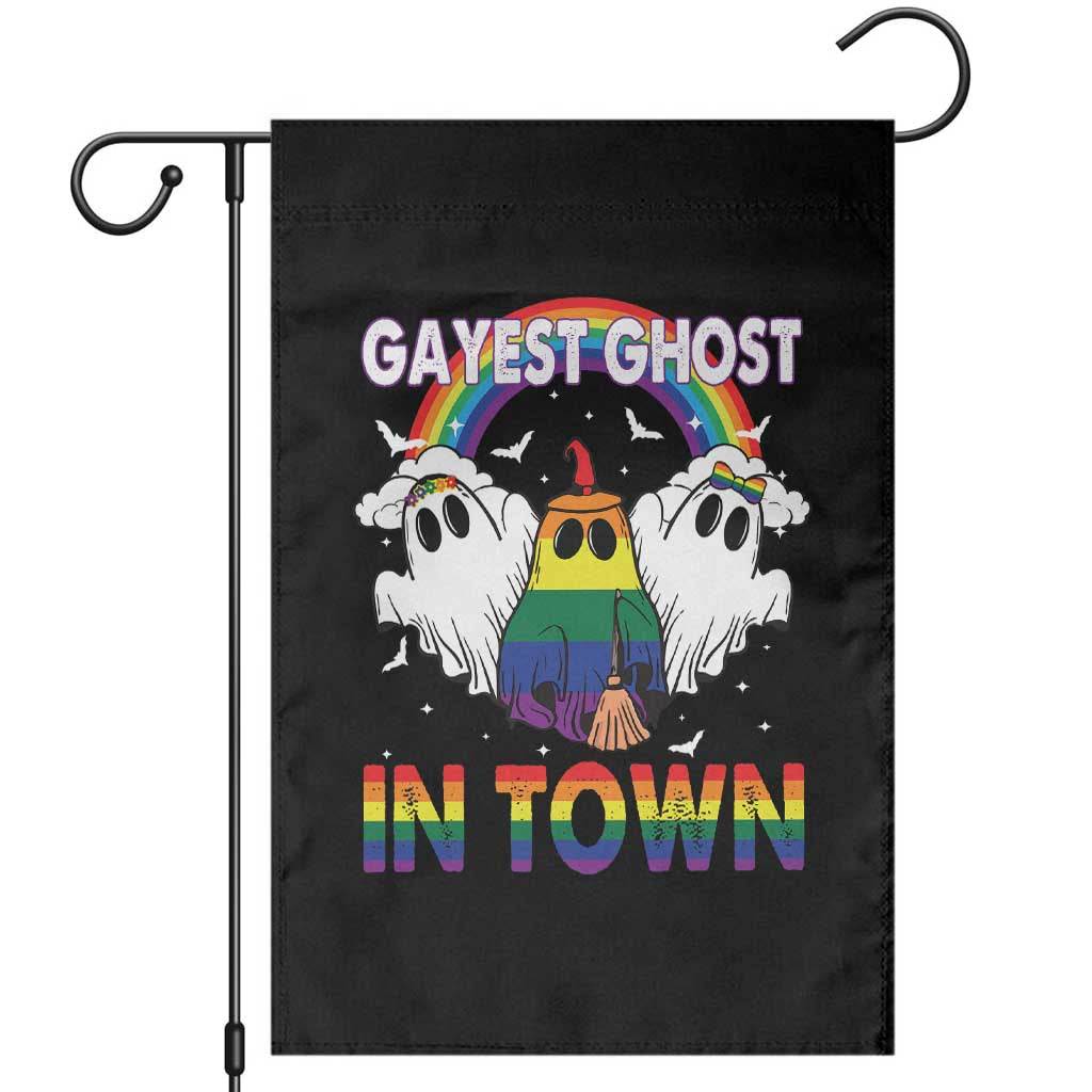 Funny Halloween LGBT Garden Flag Gayest Ghost In Town Rainbow Flag TS11 Black Print Your Wear