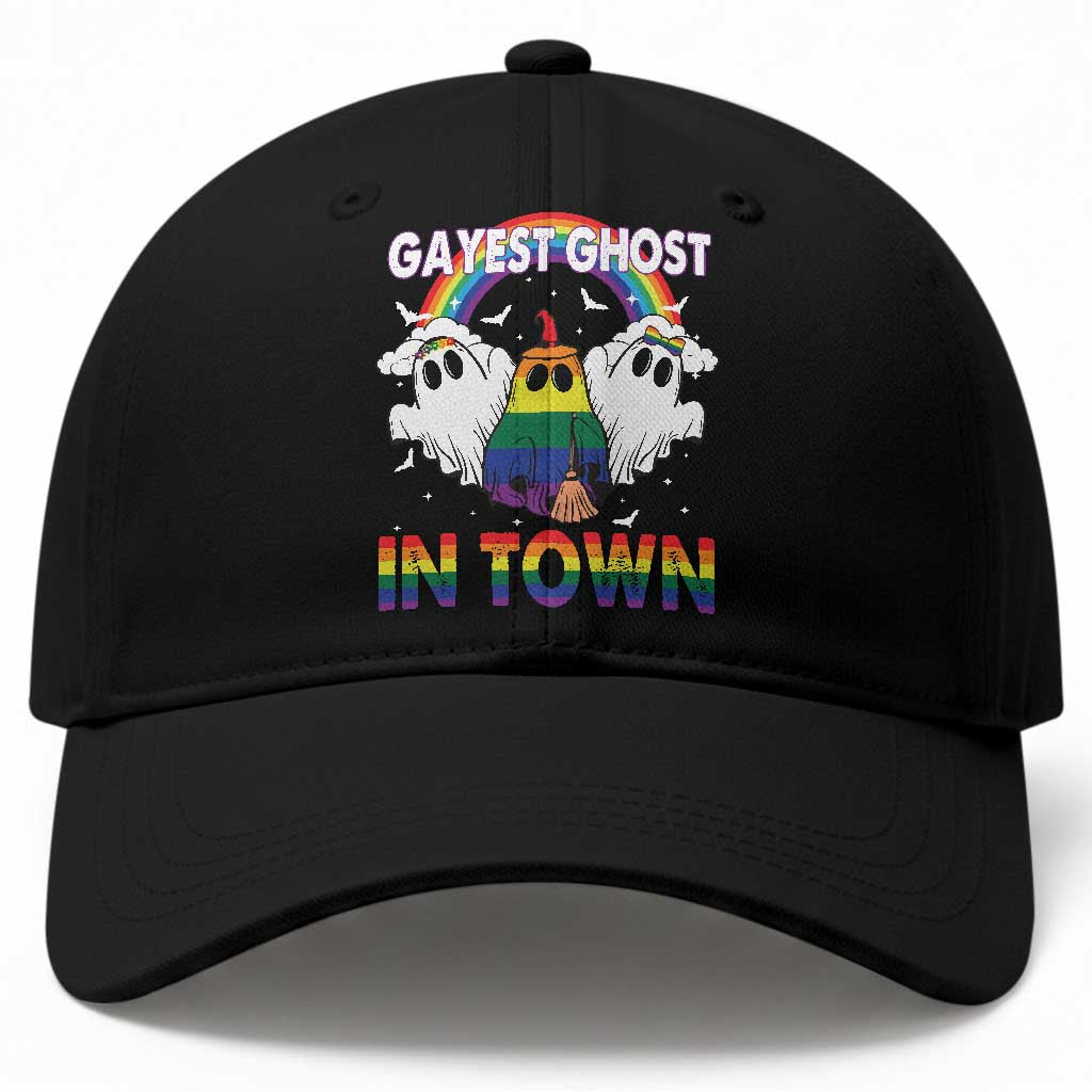 Funny Halloween LGBT Baseball Cap Gayest Ghost In Town Rainbow Flag TS11 Print Your Wear