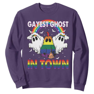 Funny Halloween LGBT Sweatshirt Gayest Ghost In Town Rainbow Flag TS11 Purple Print Your Wear