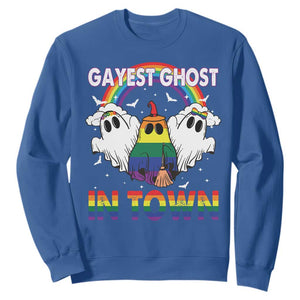 Funny Halloween LGBT Sweatshirt Gayest Ghost In Town Rainbow Flag TS11 Royal Blue Print Your Wear