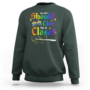 Come Out LGBT Sweatshirt No One Should Live In A Closet Magical Rainbow Glasses TS11 Dark Forest Green Print Your Wear