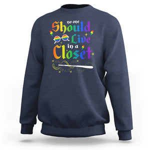 Come Out LGBT Sweatshirt No One Should Live In A Closet Magical Rainbow Glasses TS11 Navy Print Your Wear