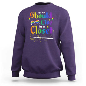 Come Out LGBT Sweatshirt No One Should Live In A Closet Magical Rainbow Glasses TS11 Purple Print Your Wear