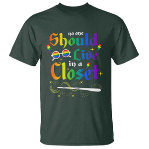 Come Out LGBT T Shirt No One Should Live In A Closet Magical Rainbow Glasses TS11 Dark Forest Green Print Your Wear