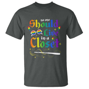 Come Out LGBT T Shirt No One Should Live In A Closet Magical Rainbow Glasses TS11 Dark Heather Print Your Wear