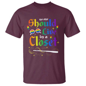 Come Out LGBT T Shirt No One Should Live In A Closet Magical Rainbow Glasses TS11 Maroon Print Your Wear