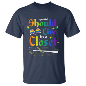 Come Out LGBT T Shirt No One Should Live In A Closet Magical Rainbow Glasses TS11 Navy Print Your Wear