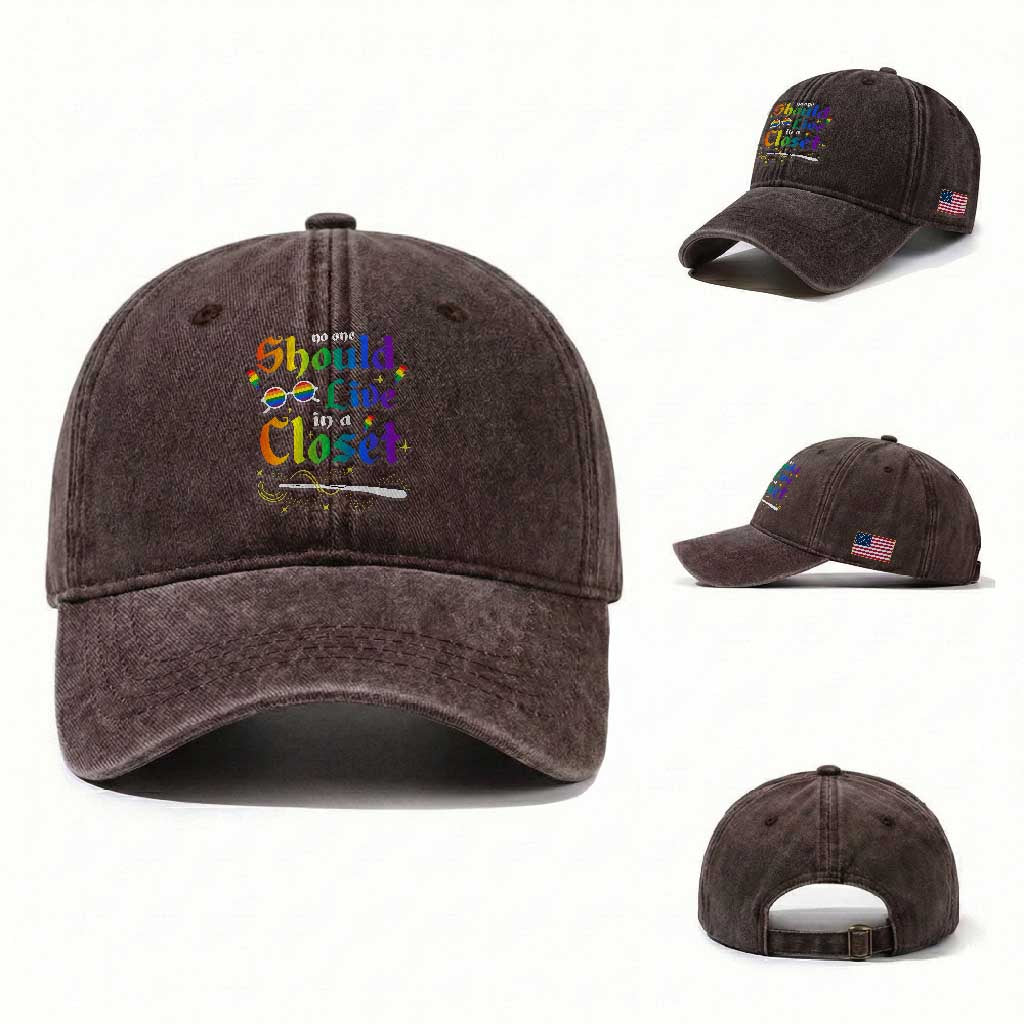 Come Out LGBT Washed Cotton Baseball Cap No One Should Live In A Closet Magical Rainbow Glasses TS11 Washed Cap Universal Fit Dark Brown Print Your Wear