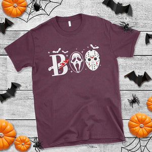 Halloween T Shirt Boo Horror Murderer Masks Bat Spooky Season TS11 Maroon Print Your Wear