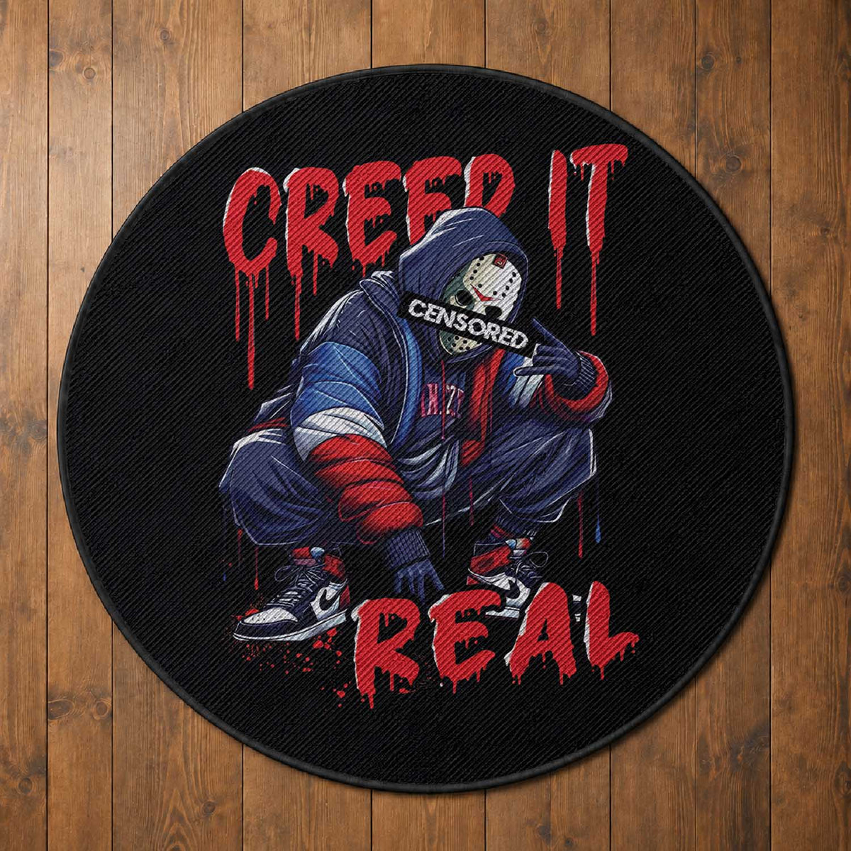 Halloween Round Rug Creep It Real Horror Murderer Spooky Season