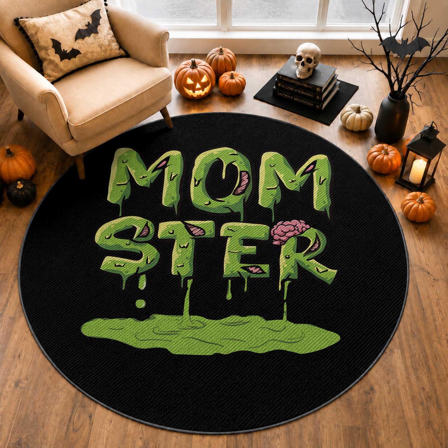 Funny Halloween Couple Round Rug Momster Monster Couple Matching