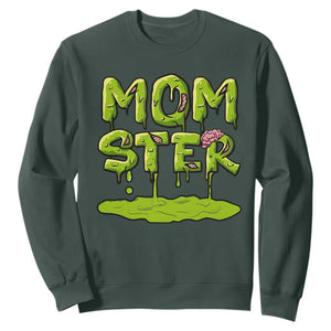 Funny Halloween Couple Sweatshirt Momster Monster Couple Matching TS11 Dark Forest Green Print Your Wear