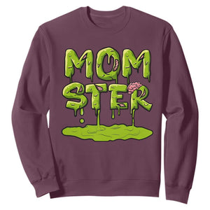 Funny Halloween Couple Sweatshirt Momster Monster Couple Matching TS11 Maroon Print Your Wear