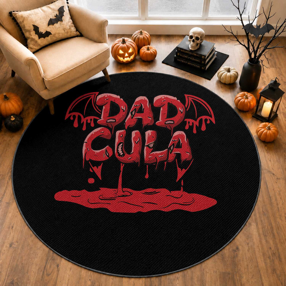 Funny Halloween Couple Round Rug Dadcula Dracula Couple Matching