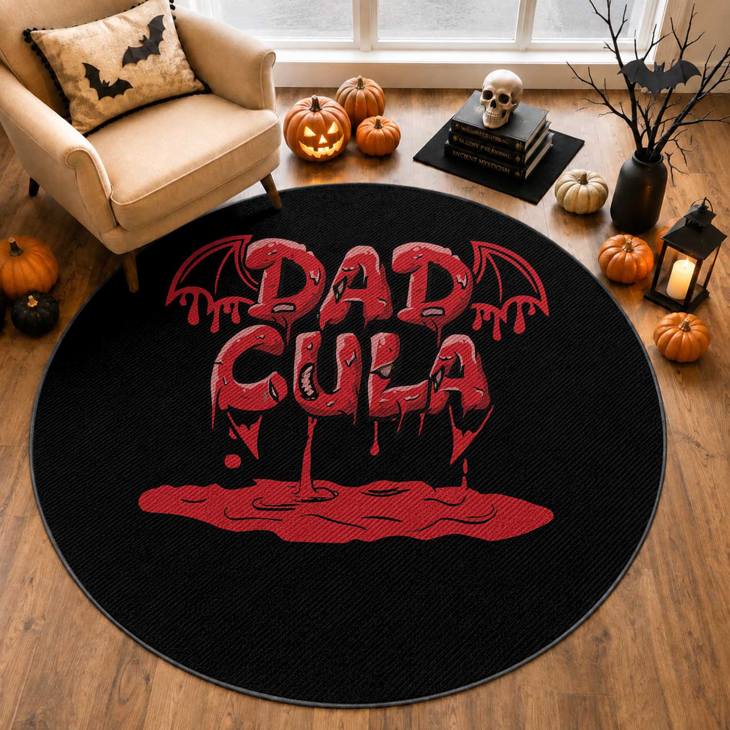 Funny Halloween Couple Round Rug Dadcula Dracula Couple Matching