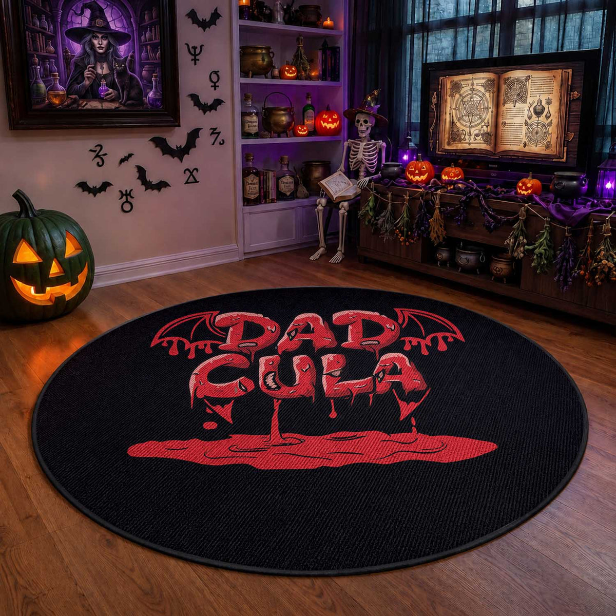 Funny Halloween Couple Round Rug Dadcula Dracula Couple Matching