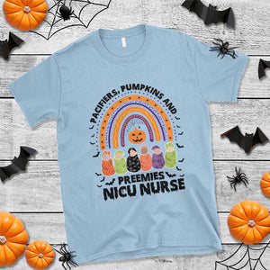 NICU Nurse Halloween T Shirt Pacifiers Pumpkins And Preemies Baby Rainbow Bat TS11 Light Blue Print Your Wear