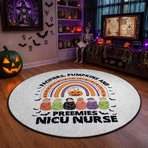 NICU Nurse Halloween Round Rug Pacifiers Pumpkins And Preemies Baby Rainbow Bat