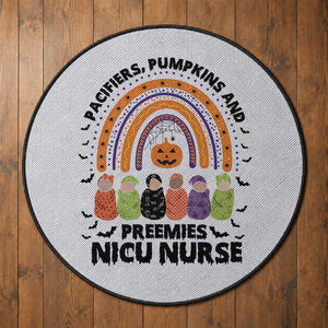 NICU Nurse Halloween Round Rug Pacifiers Pumpkins And Preemies Baby Rainbow Bat