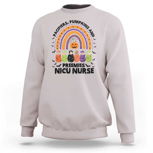 NICU Nurse Halloween Sweatshirt Pacifiers Pumpkins And Preemies Baby Rainbow Bat TS11 Ice Gray Print Your Wear