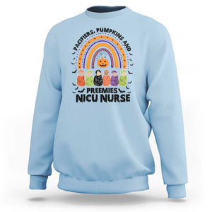 NICU Nurse Halloween Sweatshirt Pacifiers Pumpkins And Preemies Baby Rainbow Bat TS11 Light Blue Print Your Wear