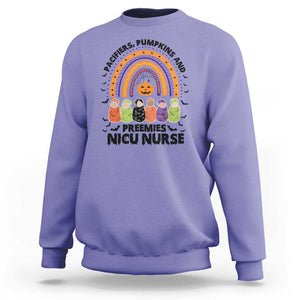 NICU Nurse Halloween Sweatshirt Pacifiers Pumpkins And Preemies Baby Rainbow Bat TS11 Violet Print Your Wear