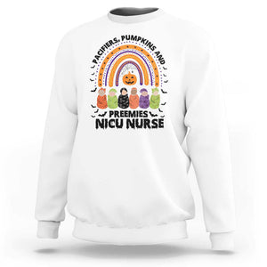 NICU Nurse Halloween Sweatshirt Pacifiers Pumpkins And Preemies Baby Rainbow Bat TS11 White Print Your Wear