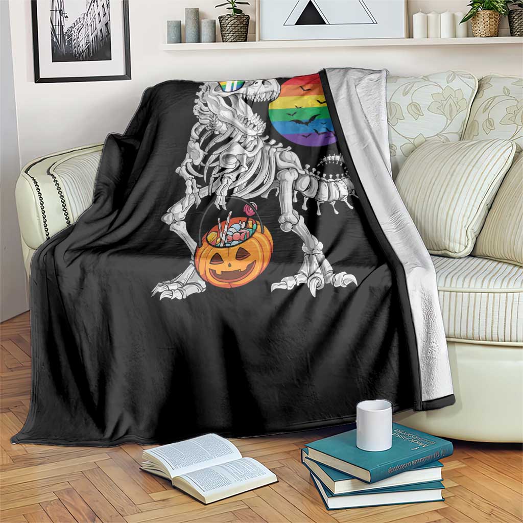 Halloween LGBT Throw Blanket Scary Dinosaur Skeleton T rex Rainbow Moon TS11 Print Your Wear