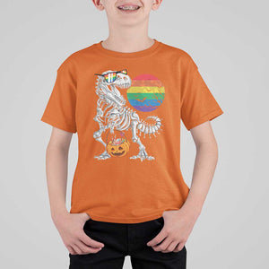 Halloween LGBT T Shirt For Kid Scary Dinosaur Skeleton T rex Rainbow Moon TS11 Orange Print Your Wear
